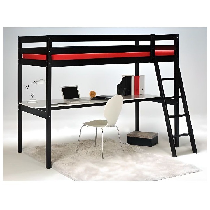 WEBER Lit mezzanine enfant contemporain en bois épicéa massif verni