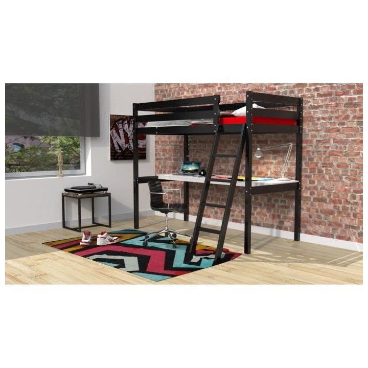 WEBER Lit mezzanine enfant contemporain en bois épicéa massif verni