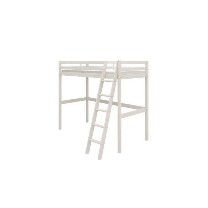Lit mezzanine enfant - 90 x 190 cm - Pin massif blanchi - Sommier incl