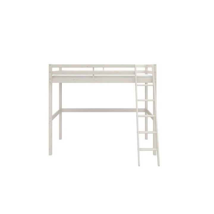 Lit mezzanine enfant - 90 x 190 cm - Pin massif blanchi - Sommier incl