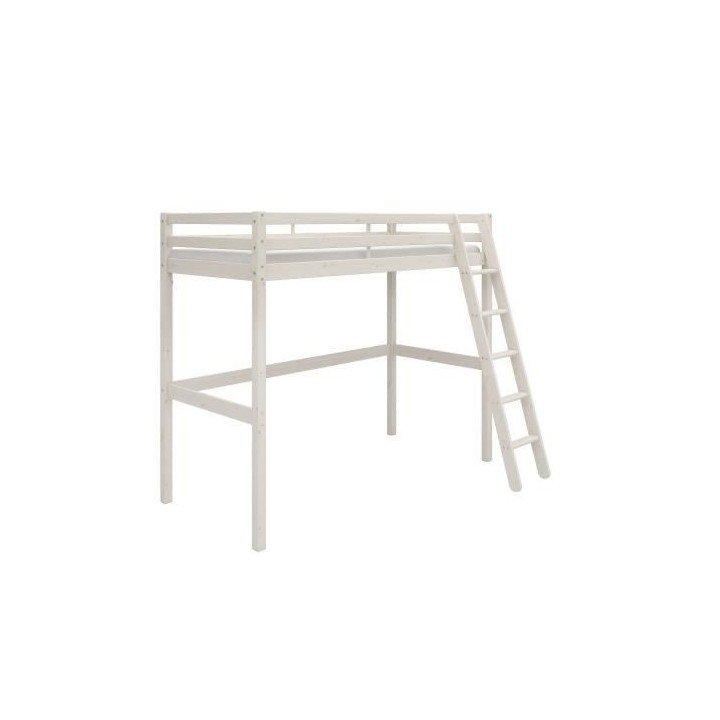 Lit mezzanine enfant - 90 x 190 cm - Pin massif blanchi - Sommier incl