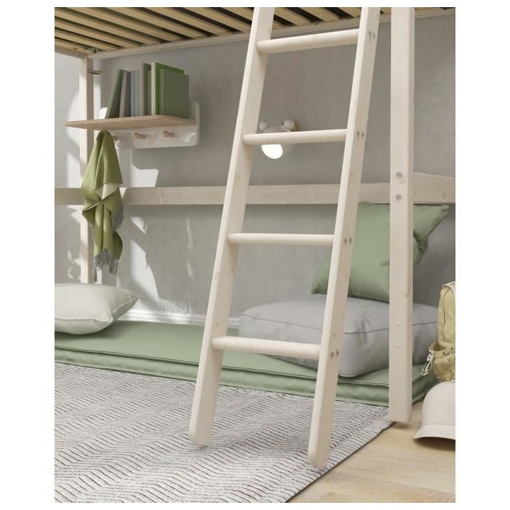 Lit mezzanine enfant - 90 x 190 cm - Pin massif blanchi - Sommier incl
