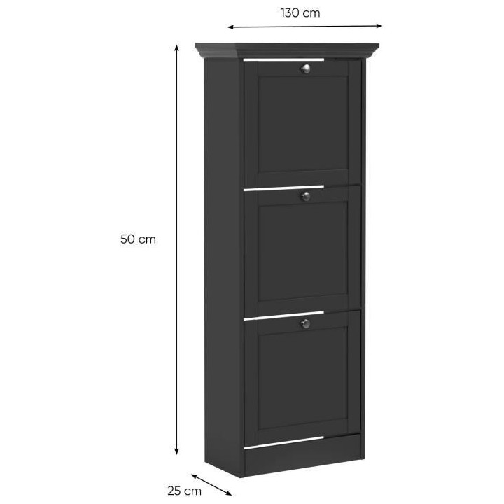 VERA - Meuble a chaussures 3 abattants - gris anthracite - 50 x 130 x