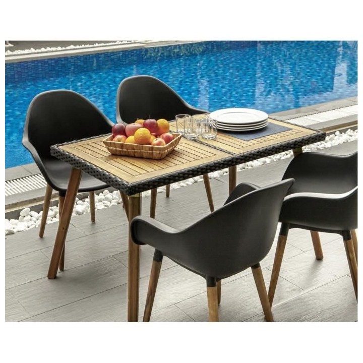 BEAU RIVAGE Table de jardin en bois d'acacia 100% FSC et résine tress