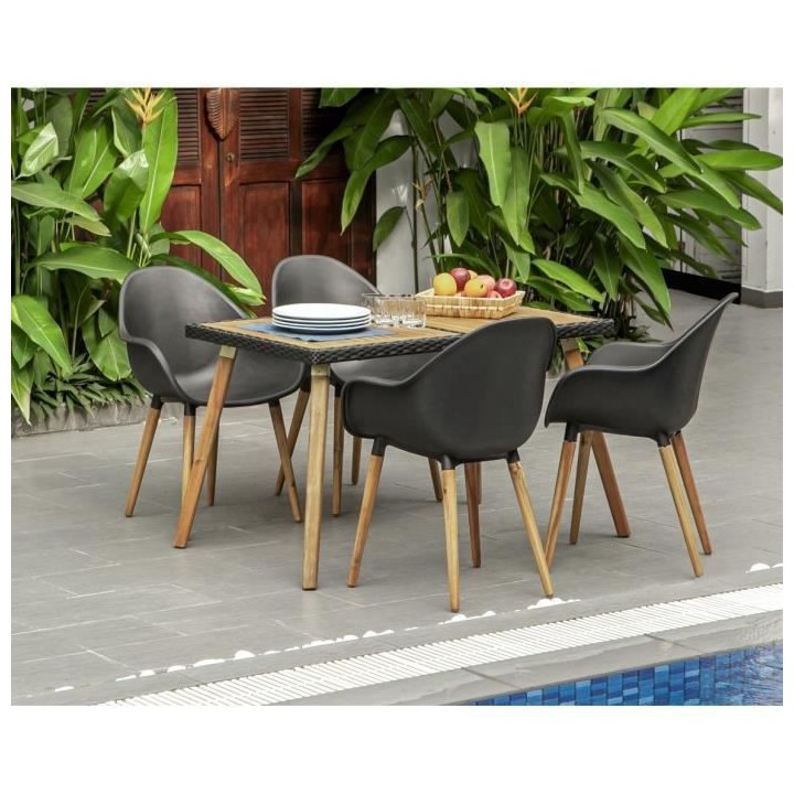 BEAU RIVAGE Table de jardin en bois d'acacia 100% FSC et résine tress