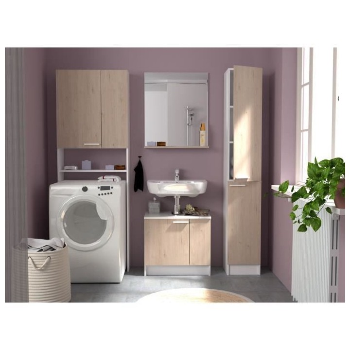 EKIPA Colonne 2 portes - Décor Chene Jackson et blanc - L 30 x P 33 x