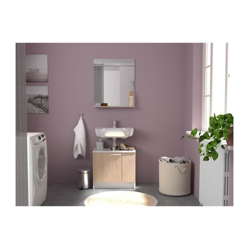 EKIPA Meuble sous lavabo 2 portes - Décor Chene Jackson et blanc - L 59 x P 38 x 55 cm - VERSO