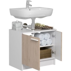 EKIPA Meuble sous lavabo 2 portes - Décor Chene Jackson et blanc - L 59 x P 38 x 55 cm - VERSO