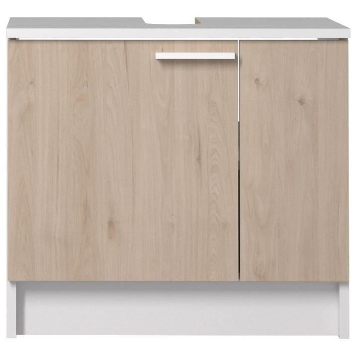EKIPA Meuble sous lavabo 2 portes - Décor Chene Jackson et blanc - L