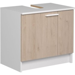 EKIPA Meuble sous lavabo 2 portes - Décor Chene Jackson et blanc - L 59 x P 38 x 55 cm - VERSO