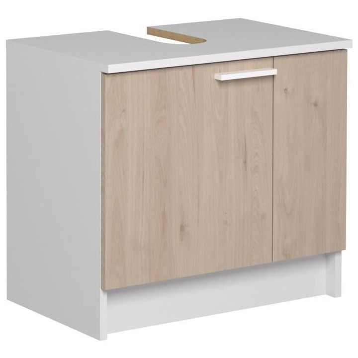 EKIPA Meuble sous lavabo 2 portes - Décor Chene Jackson et blanc - L
