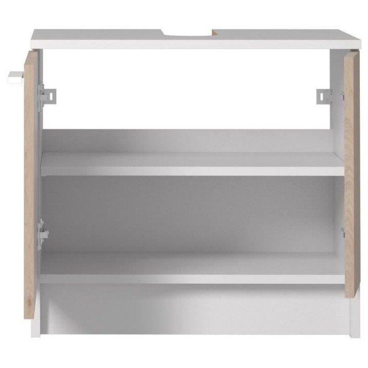 EKIPA Meuble sous lavabo 2 portes - Décor Chene Jackson et blanc - L