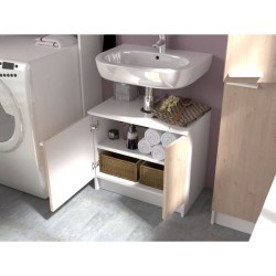 EKIPA Meuble sous lavabo 2 portes - Décor Chene Jackson et blanc - L 59 x P 38 x 55 cm - VERSO