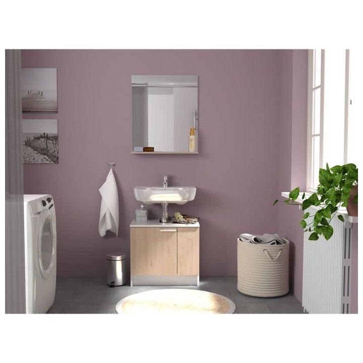 EKIPA Miroir avec tablette - Décor Chene Jackson et blanc - L 60 x P
