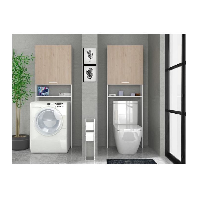 EKIPA Entourage WC - Décor Chene Jackson et blanc - L 64 x P 22 x 185 cm - VERSO