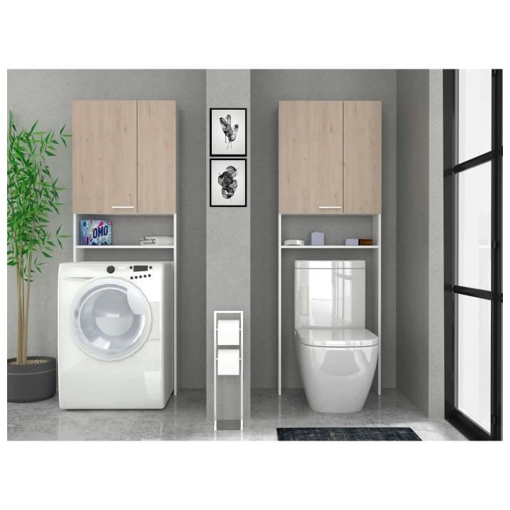 EKIPA Entourage WC - Décor Chene Jackson et blanc - L 64 x P 22 x 185