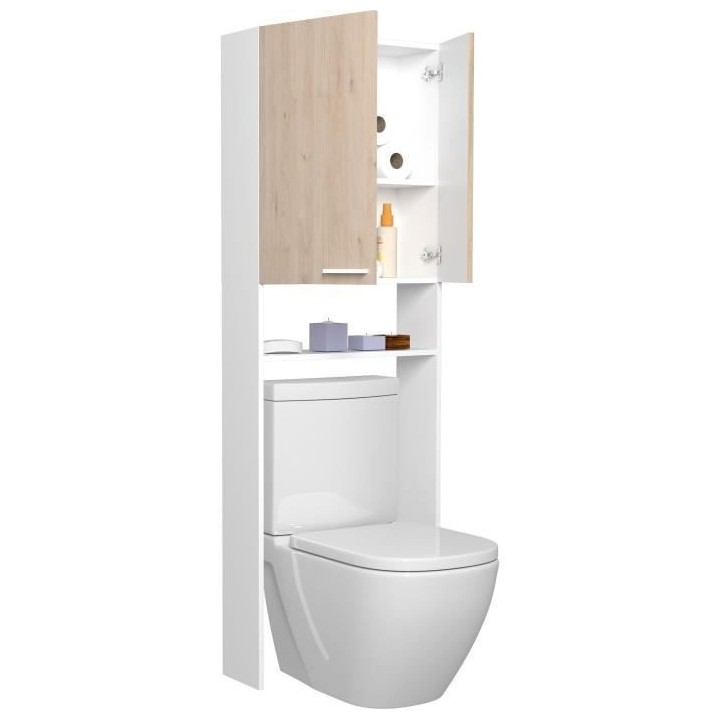 EKIPA Entourage WC - Décor Chene Jackson et blanc - L 64 x P 22 x 185