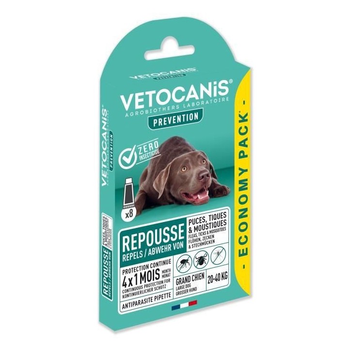 VETOCANIS Pipettes Anti Puces, Tiques, Moustiques, pour Chien 10-20 kg