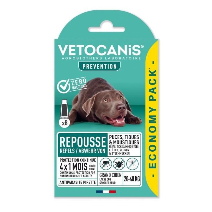 VETOCANIS Pipettes Anti Puces, Tiques, Moustiques, pour Chien 10-20 kg