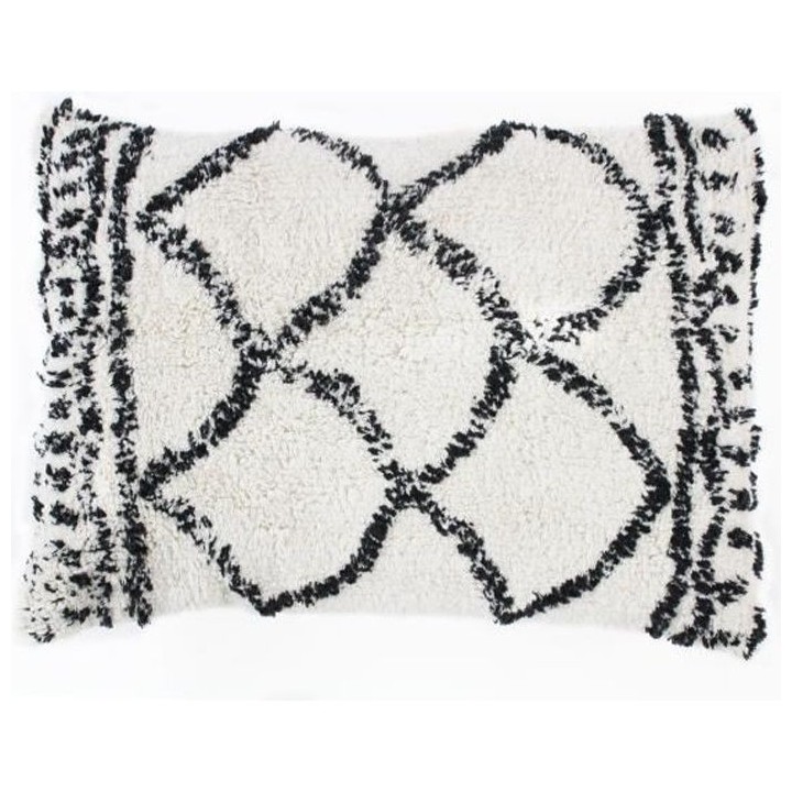 Coussin berbere Losange - 30 x 50 cm - Blanc naturel et noir