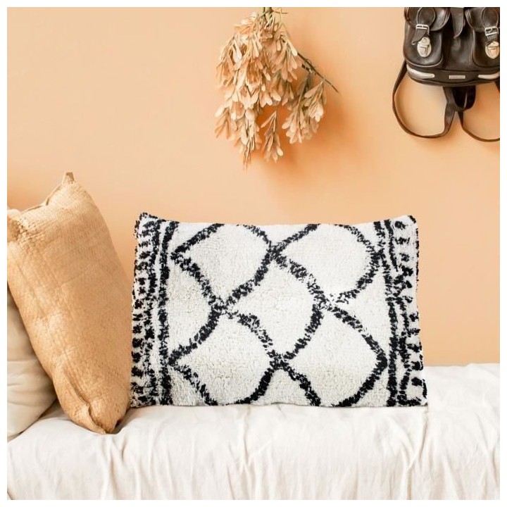 Coussin berbere Losange - 30 x 50 cm - Blanc naturel et noir