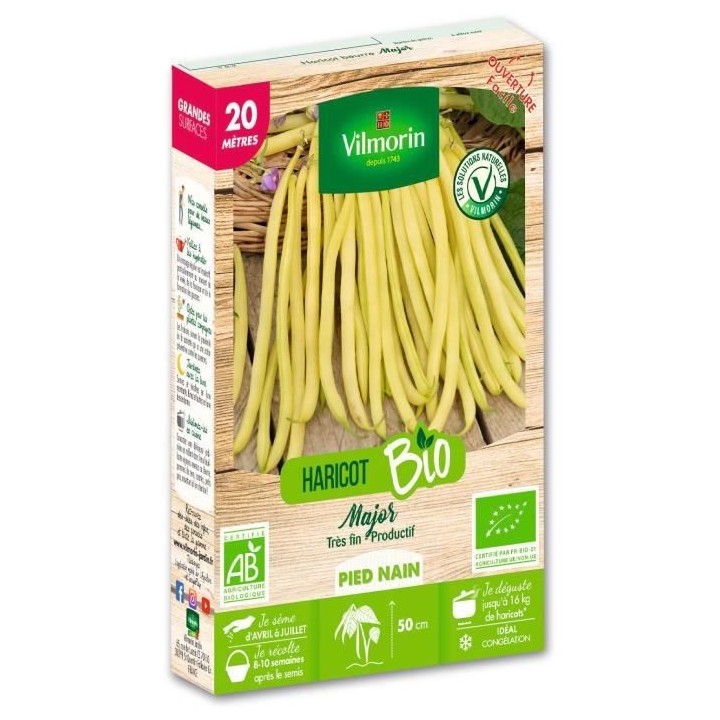 Haricot nain mangetout beurre major bio 20m Vilmorin