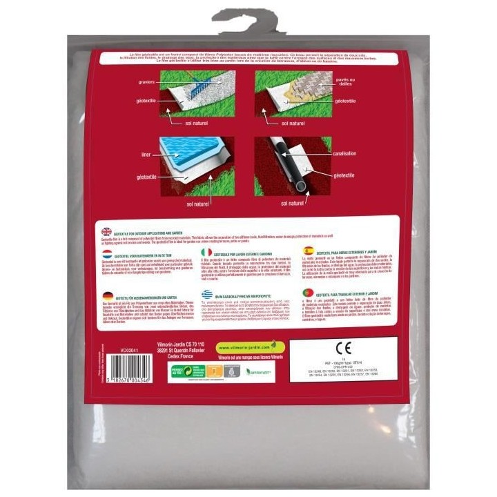 Géotextile recyclé pour travaux extérieurs 100 g/m² 1m x 10m Vilmo