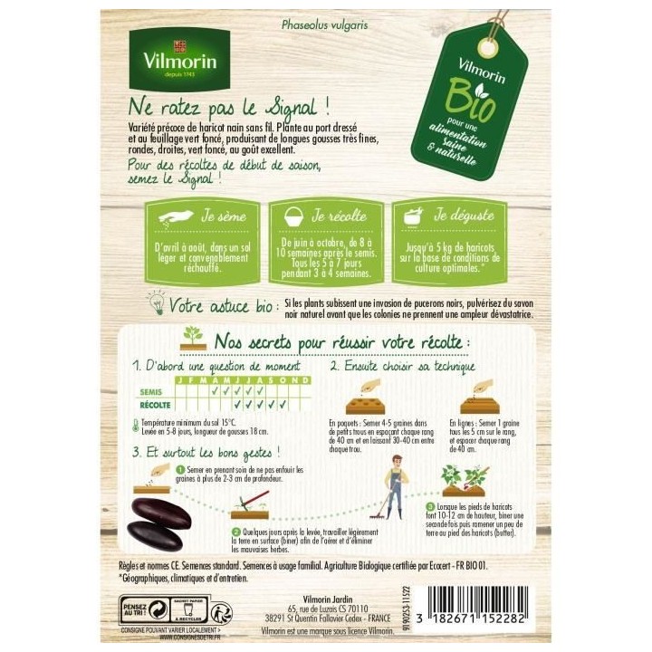 Haricot nain filet sans fil signal bio 5M Vilmorin