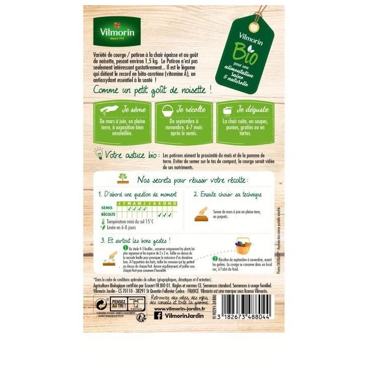 Potiron Potimarron bio Vilmorin