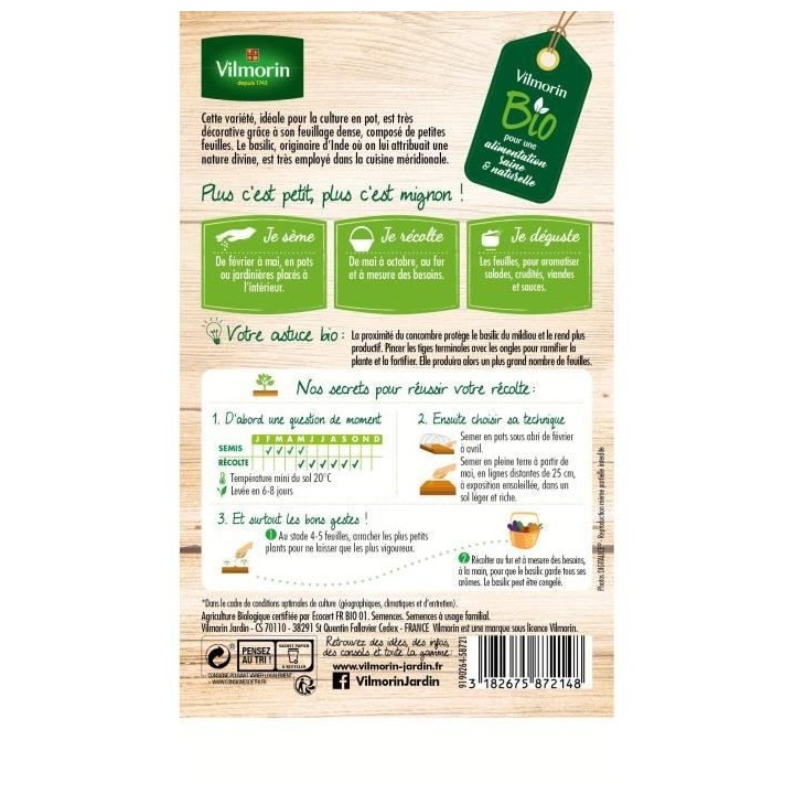 Basilic fin vert bio Vilmorin
