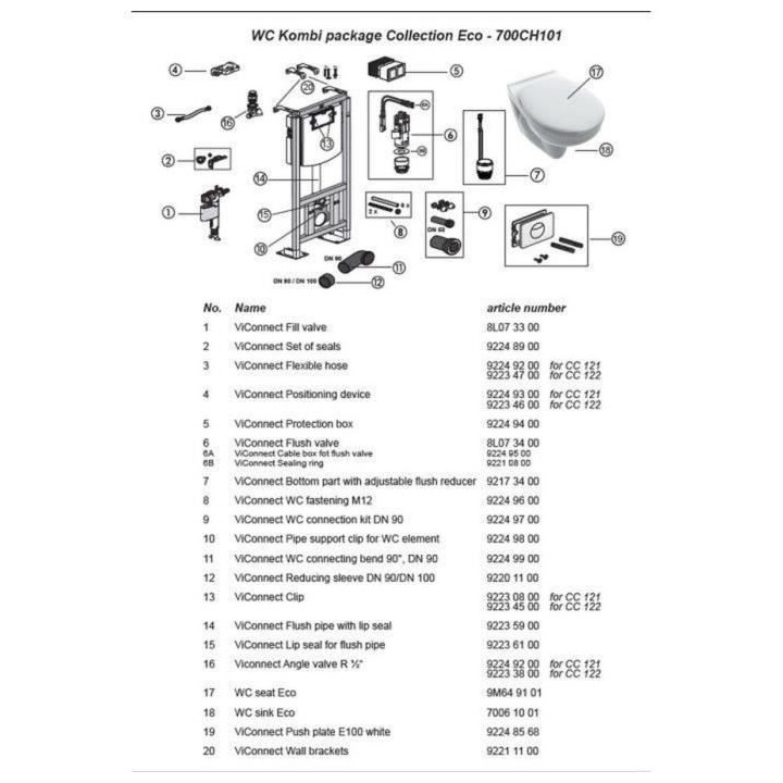 VILLEROY & BOCH Pack complet WC suspendu bride fermée avec bati suppo
