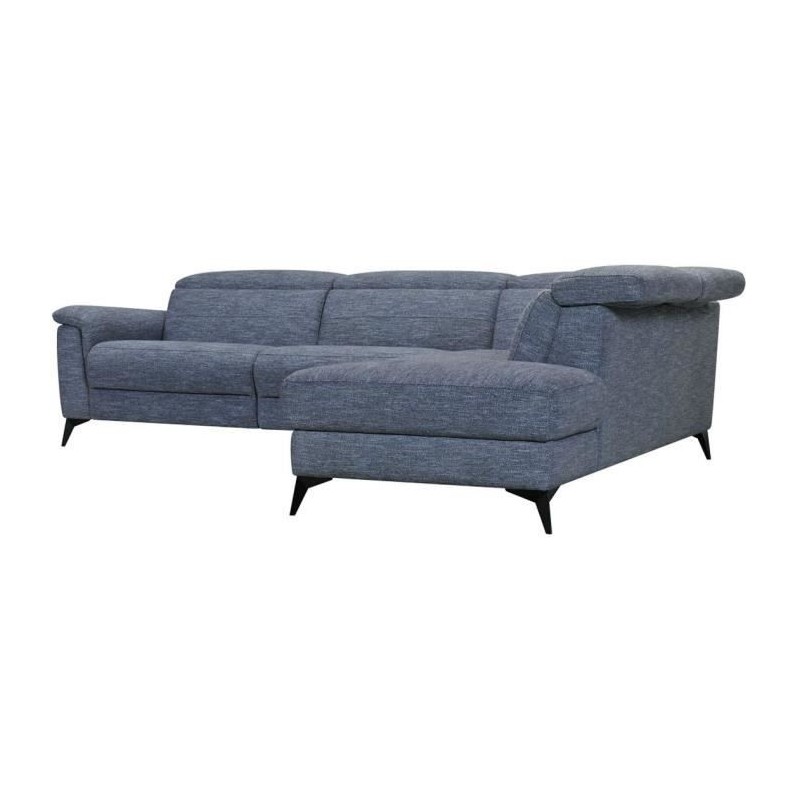 Canapé d'angle droit relax électrique - MELBOURNE - Tissu bleu clair - L 292 x P 232 x H 99 cm