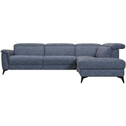 Canapé d'angle droit relax électrique - MELBOURNE - Tissu bleu clair - L 292 x P 232 x H 99 cm