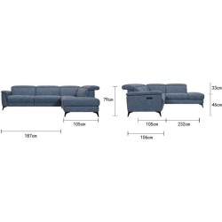 Canapé d'angle droit relax électrique - MELBOURNE - Tissu bleu clair - L 292 x P 232 x H 99 cm