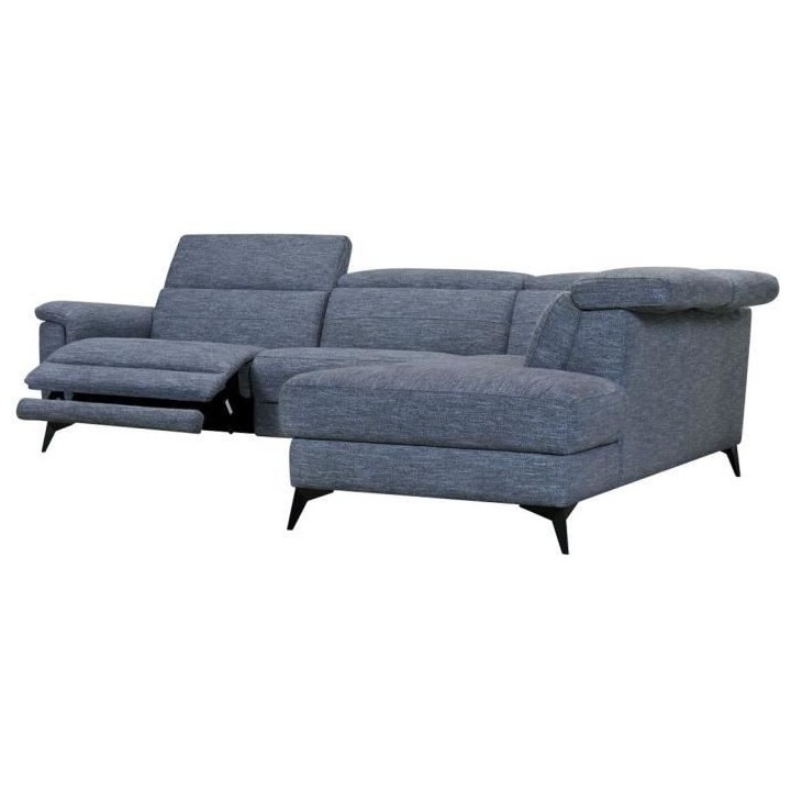 Canapé d'angle droit relax électrique - MELBOURNE - Tissu bleu clair