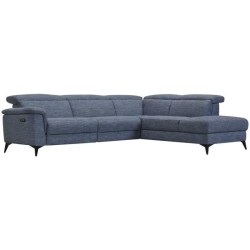 Canapé d'angle droit relax électrique - MELBOURNE - Tissu bleu clair - L 292 x P 232 x H 99 cm