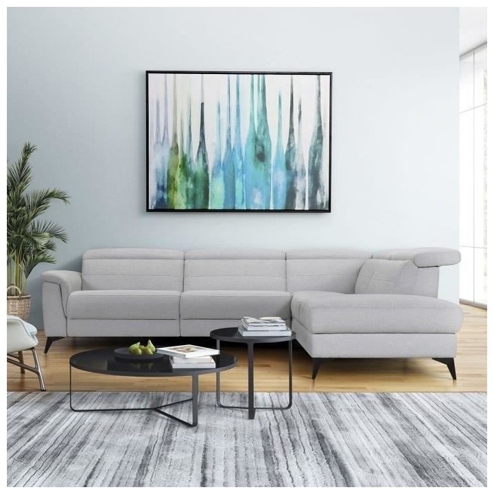 Canapé d'angle droit relax électrique - MELBOURNE - Tissu gris - L 2