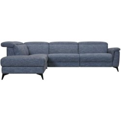 Canapé d'angle gauche relax électrique - MELBOURNE - Tissu bleu clair - L 292 x P 232 x H 99 cm