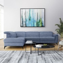 Canapé d'angle gauche relax électrique - MELBOURNE - Tissu bleu clair - L 292 x P 232 x H 99 cm