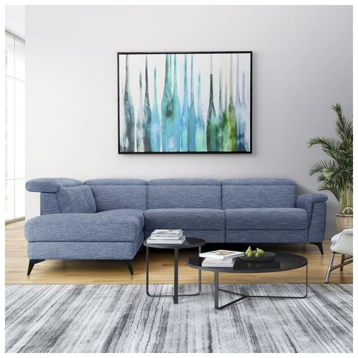 Canapé d'angle gauche relax électrique - MELBOURNE - Tissu bleu clai