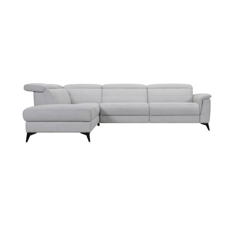 Canapé d'angle gauche relax électrique - MELBOURNE - Tissu gris - L 292 x P 232 x H 99 cm