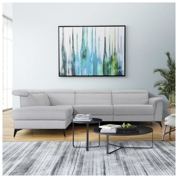 Canapé d'angle gauche relax électrique - MELBOURNE - Tissu gris - L