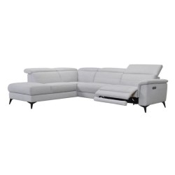 Canapé d'angle gauche relax électrique - MELBOURNE - Tissu gris - L 292 x P 232 x H 99 cm