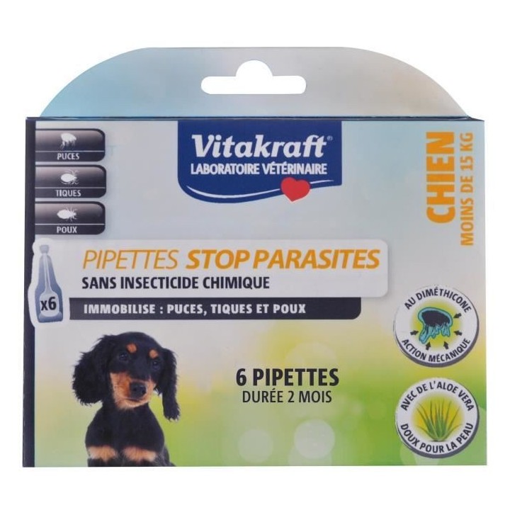 VITAKRAFT Pipettes stop parasites Diméthicone - Chien moins de 15 kg