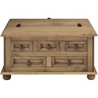 Table basse 5 tiroirs - Bois massif - L 92 x P 87,5 x H 46 cm - VITO