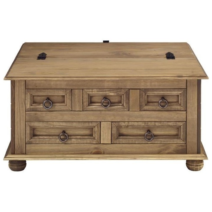 Table basse 5 tiroirs - Bois massif - L 92 x P 87,5 x H 46 cm - VITO