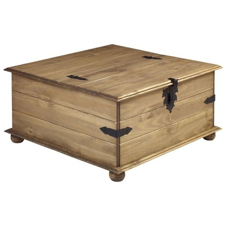 Table basse 5 tiroirs - Bois massif - L 92 x P 87,5 x H 46 cm - VITO