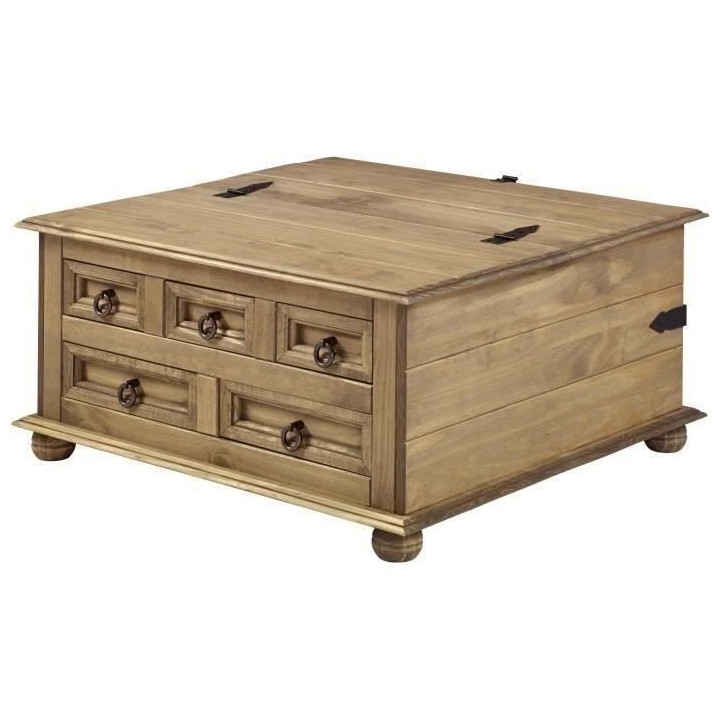 Table basse 5 tiroirs - Bois massif - L 92 x P 87,5 x H 46 cm - VITO
