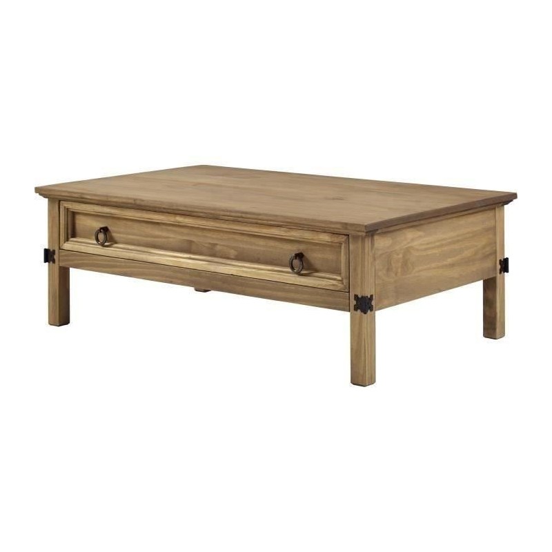 Table basse 1 tiroir - Bois massif - L 114 x P 70 x H 40 cm - VITO