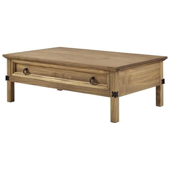 Table basse 1 tiroir - Bois massif - L 114 x P 70 x H 40 cm - VITO
